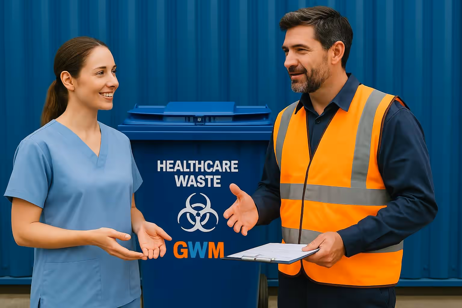 Waste team handling medical bins